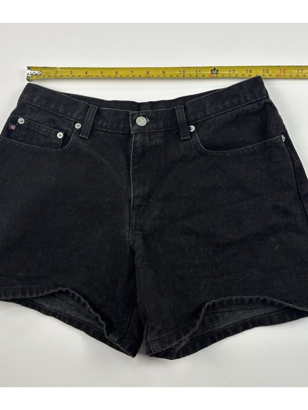 Vintage Y2K Polo Ralph Lauren Denim Shorts Women Size 6 S Black Saturday RL Flag - Picture 7 of 7